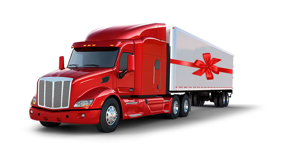 semi truck with holiday bow